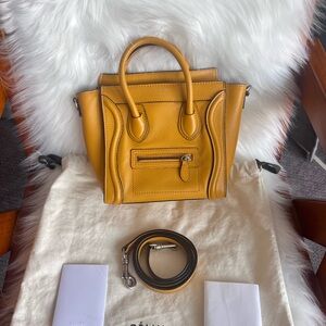 Celine nano Yellow Leather Handbag